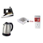 product_image_name-Generic-Original Single Coil Hotplate, 2L Electric Kettle & Flat Iron Plus A Free TV Guard - Silver-1
