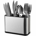 product_image_name-Generic-Kitchen Utensil Holder, Rustproof Stainless Steel Flatware Cutlery Strainer Organizer For Countertop, 4 Divided Utensil Caddy Counter For Chopstick Spoons, Forks, Spatulas, Knivies Stand Plastic Drain Storage Holder Cooking Tool Tray Shelf Box-1