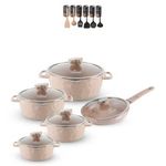 product_image_name-Life Smile-16Pcs Granite Coated Healthy Cookware Set - Aluminum Cooking Casserroles Saucepan Set Inclued Casserole (20, 24, 28, 32CM) French Frying Pan 28CM & Nylon Wooden Tools - 100% PFOA Free- Multicolor-4