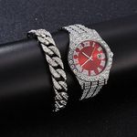 product_image_name-Fashion-Men's Watch With Bracelet Cuban Chain - Silver/Red-1