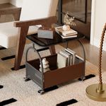 product_image_name-Generic-2-Tier Night Stand with Metal Frame and Wheels, Small End Table Living Room Bedroom Balcony, Mobile Bedside Table Home Decor Small Desk for Small Spaces Living Room Coffee Table Side Table with Wheels Glass Desktop  with Storage, Balcony Rolling Cart-5