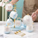 product_image_name-Generic-Tea Set With Metal Holder, Ceramic Cup Set For Tea Coffee With Teapot And 6 Cups  And Tray For Family Afternoon Tea Party- Multicolor-8