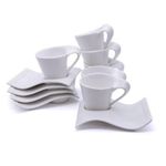 Wavy Life smile 6 Piece Tea & Coffee Cups And 6 Saucers - White.