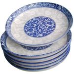 Set Of 6 Ceramic Dinner Plates – White & Blue