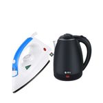 Steam Flat Iron & Electric Kettle Percolator 1.8Litres - Black, White