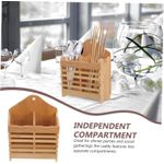 product_image_name-Generic-Bamboo Wooden Kitchen Utensil Holder, Flatware Cutlery Strainer Organizer for Countertop, 2 Divided Utensil Caddy Counter for Chopstick Spoons, Forks, Spatulas, Knivies Stand Drain Storage Holder Drying Rack Cooking Tool Tray Shelf Box-5