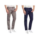 2 Pack Of Men's Khaki Stretcher Trousers - Navy Blue, Grey