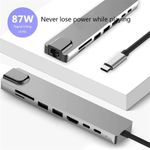 product_image_name-Generic-Travel USB 3.0 Connectivity Hub USB-C Adapter Laptop Docking Station With HD, Portable 8 Function Traveling Device - RJ45 Gigabit Ethernet, USB 3.0 Hub, 8 in 1 Type-C HUB HDMI USB Multiport Card Reader & PD Charging -Silver-7