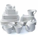 37 Pcs Of Square Plates, Bowls, Side Plates, Cups dinner set, White