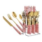 product_image_name-Generic-24pcs Gold Cutlery (Forks,Spoons& Knieves) With Stand- Multi-colours-1