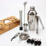 product_image_name-Generic-12-Piece Martini Cocktail Shaker 750ML In Stainless Steel And Bamboo Support Set- Silver.-3