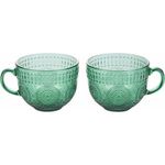product_image_name-Generic-2 Pieces Of Vintage Green 440ml Heat Resistant Glass Cups Coffee Tea Mugs Gift Set - Unique Angular Design, Ideal for Cafes, Offices, and Home-1