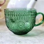 product_image_name-Generic-2 Pieces Of Vintage Green 440ml Heat Resistant Glass Cups Coffee Tea Mugs Gift Set - Unique Angular Design, Ideal for Cafes, Offices, and Home-2