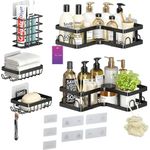 product_image_name-Generic-5 Sets Cosmetics Lotion Bathroom Storage Rack for Kitchen Organizer No-Punch Wall -mounted Oil Salt Vinegar Multifunction Organizer Soap Dish Toiletries Shelf Practical Shower Caddy Set - Black-2