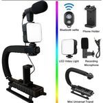 product_image_name-Generic-KC Video Making U/C Shape Portable Handheld Bracket Stabilizer Kits (Tripod-Led Flash, Microphone, Phone Holder, Remote Control) - Black-1