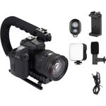 product_image_name-Generic-KC Video Making U/C Shape Portable Handheld Bracket Stabilizer Kits (Tripod-Led Flash, Microphone, Phone Holder, Remote Control) - Black-4