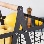 product_image_name-Generic-3 Tier Portable Fruit Basket Stand Vegetable Bread & Snacks Detachable Metal Rectangle Basket With Wooden Handle Modern for Kitchen Decoration- Black-5