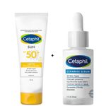 Cetaphil Ceramide Serum With Cica + Light Gel Sunscreen SPF 50+. Deeply Hydrates, Moisturize, Restore Skin Barrier, Soothes, Evens, Smooths, Softens, Prevent Irritations, Protects against UVA/UVB rays, Gives skin with a matt finish, Nourishes & Is water Resistant 