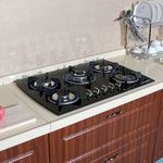 product_image_name-Digiwave-30'' Black Gas Stove Tempered Glass Panel Built-in Gas Cooktop 5 Burners Countertop LPG/NG Gas Hob Five Fuel Oven Gas Cooktops Stove Gas Cooker for Griddle, Pan- Black-1