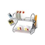 product_image_name-Generic-2 Tier Steel Plate Dish Drying Draining Rack Storage Organizer, Silver.-2