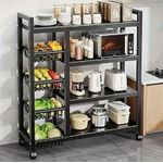 product_image_name-Generic- 4-Tier Kitchen Storage Rack Heavy Duty Metal Free. Black Standingakers Racks Microwave Oven Stand For Kitchen With Wheels. Color-Black-1