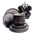 16-Piece Shinny Round  Ceramic Tableware Dinnerware Set Turquoise Stoneware Cups Plates Side plates And Bowls Set For 4 People Porcelain Dinner Set Crockery Sets, Dishwasher Microwave - Grey