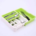 Plastic Expandable Kitchen Cutlery Organizer-Green