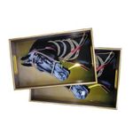 product_image_name-Generic-2 Piece Multi- Design Horse Head And Flowered Rectangular Serving Trays Decorative Platters Gift Set- Multicolor-1