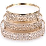 product_image_name-Generic-Set of 3 Crystal Wedding Cake Stands, 10/12/14 Inch Gold Round Rise Cake Display Stand, Metal Cupcake Stand Dessert Cookies Fruit Serving Tray for Birthday Baking Party Baby Showers Anniversary -Multicolor-1