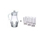 1 Glass Jug  Plus 6 Drinking Glasses-Transparent