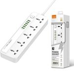product_image_name-Ldnio-2500W Power Strip Surge Protector With 5 Ac Outlets Sockets And 6 Usb Charging Ports 2m Long Extension Cord For Home- White-1