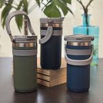 product_image_name-Generic-Travel Mug Tumbler With Straw Lid And Handle 550 ML Travel Coffee Mug Portable Vacuum Stainless Steel Reusable Insulated Thermos Flask For Hot & Cold Drinks/Coffee/Tea/Beer (Olive Green)-1