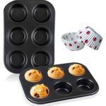 12 cup Mini DonutMuffin tray baking pan 6 slots and Non_stick baking paper cups multicolors non-stick tray mould - black