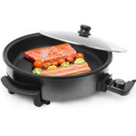 product_image_name-Sunny-28CM 4CM Deep Electric Pizza Pan Electric Party Casserole Saucepan Frying Pan With Cover, Multifunctional Pan with Non-Stick Coating, 5 Adjustable Temperatures With Handles And Glass Lid- Black-3