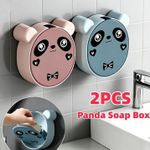 product_image_name-Generic-2PCS Wall-Mounted Cartoon Panda  Soap Box with Lid Light Luxury Soap Holder Punch-Free Soap Box Drain Laundry Soap Box For Bathroom Kitchen-1