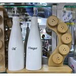 Oil And Vinegar Glass Bottles With 5Pcs Spice Racks On A Bamboo Stand-Multicolor 