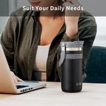 product_image_name-Generic-Travel Mug Tumbler With Straw Lid And Handle 550 ML Travel Coffee Mug Portable Vacuum Stainless Steel Reusable Insulated Thermos Flask For Hot & Cold Drinks/Coffee/Tea/Beer (Olive Green)-3