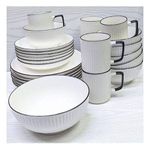 Other 24pcs Of Black Line Design Concise Plates Bowls Cups Dinner Set - Cream