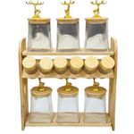 product_image_name-Generic-12-piece Kitchen Glass Spice Jar Set With A Vertical Wooden Storage Stand Bamboo LIds And Bamboo Tray Kitchen Boxes Canister Sugar Tea Leaves Coffee Milk Spice Food Organizer Containers Jars With Wooden Tray Stand -1