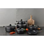 TC Heavy duty black 14 piece Non Stick Cookware Set / Sufuria With A Pan and glass lids