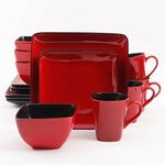 Other 24 Piece Square Plates,Bowls,Cups Dinner Set,Red.