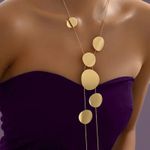 product_image_name-Fashion-Women's Long necklace and Circular Disc jewelry - Gold-4
