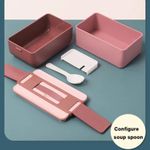 product_image_name-Generic-Rectangle Bento Leak-Proof Lunch Box Portable PP Double Layer Storage Food Container For Kids And Adults Fridge Microwave Dinnerware -Multicolor-2