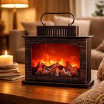 product_image_name-Generic-Portable LED Fireplace Lantern with Flameless Log Fire Effect, Square Design, Bronze Brown, Rustic Brick Pattern, Home and Garden Decoration- Black-1
