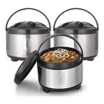product_image_name-Generic-Stainless Steel Thermo Steel Casserole Warm Lunch Food Warmer Storage Lunch Box 3 Piece Set Cover Design May Differ - Silver/Black/Green-1