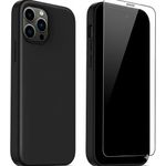 Universal Iphone 12 Pro & 12 Pro Max Luxury Soft Rubber Liquid Silicone Case Cover With Glass Protector Black 