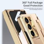 product_image_name-Generic-For Samsung Galaxy Z Fold 5 Case Plating Leather Stand Flat Hinge Cover With Front Glass Film Protective Case - Black.Gold-7