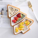 product_image_name-Generic-Snack Appetizer Trays Fruit Bowl Set, Holiday Shaped Party Plate Christmas Tree Dessert Serving Dishes, Nut Snack Platter, 3 pcs Removable Porcelain Ceramic Plates with Bamboo Board Tree Tray  Breakfast Plate Home for Living Room and Kitchen -8