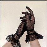 Short Lace Gloves Ladies Wedding White Red Fish Net Hand Gloves for Women Tea Party Costume Accessories- Black