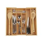 Adjustable Bamboo Drawer Organizer Divider Tray Cutlery Storage Box - Brown.